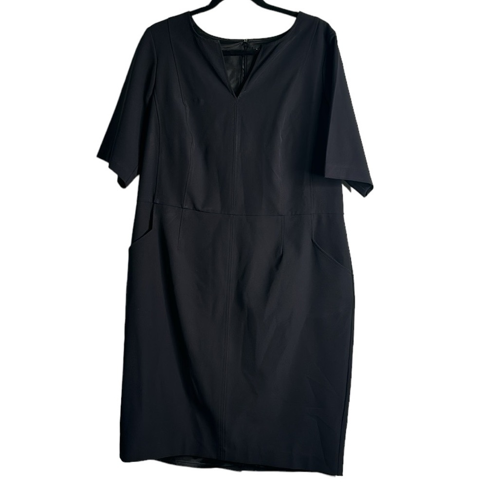MYnt 1792 black sheath dress size 14 YNeck short sleeves office cares workwear